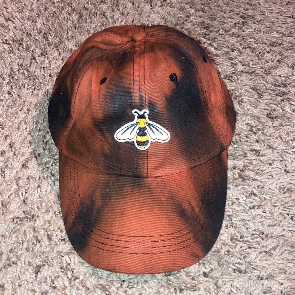 Anvil Black and Orange Hand Bleach Dyed Bee Adustable Baseball Dad Hat - New